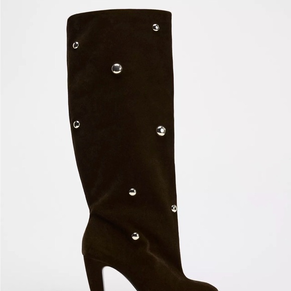 Zara Shoes - Zara Black Over-the-Knee Suede Boots with Silver Studs